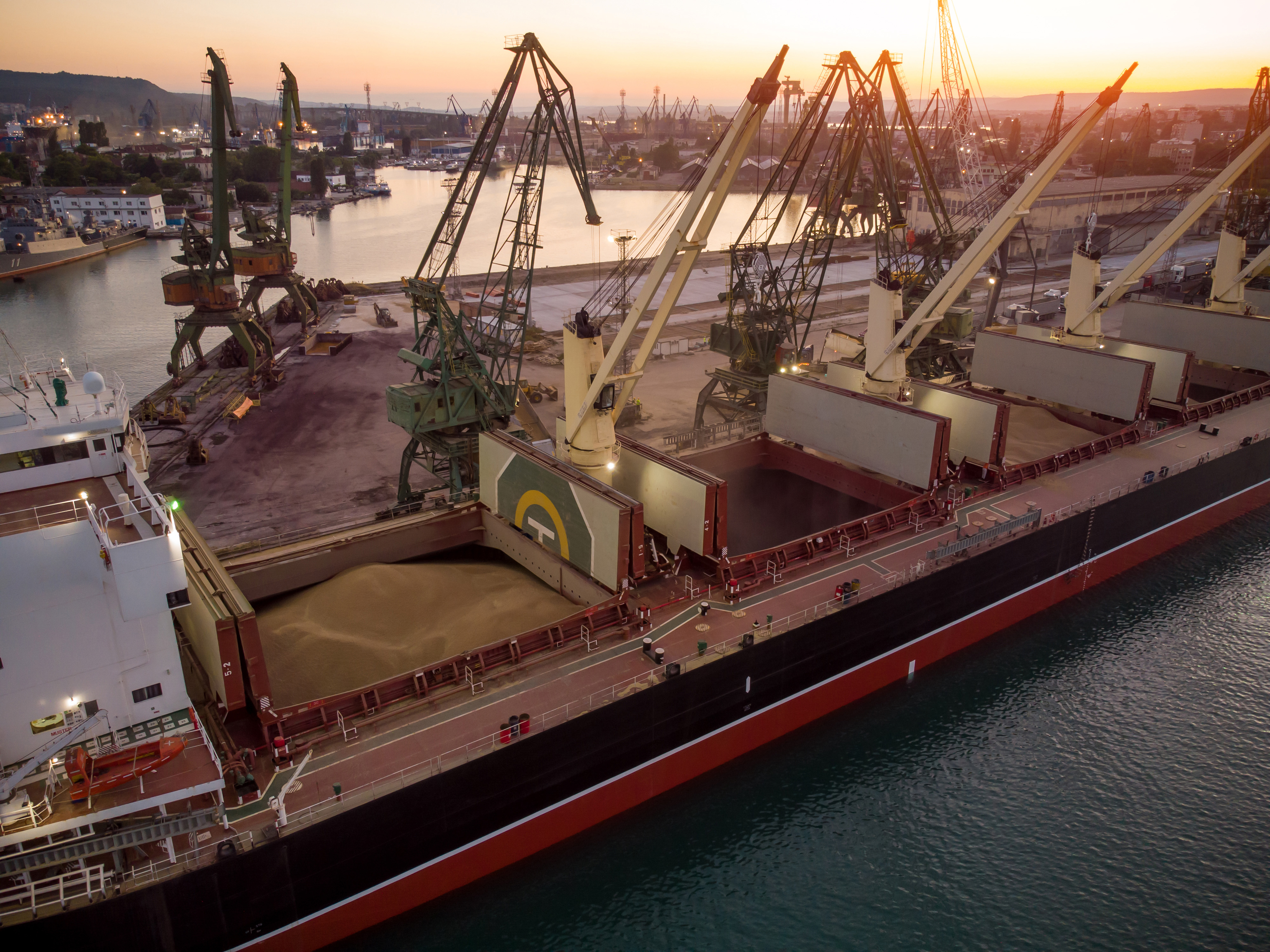 Bulk carrier loading at a terminal harbour